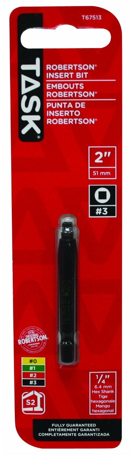 Task Tools T67513 Robertson Screwdriver Power Insert Bit, 2", Black
