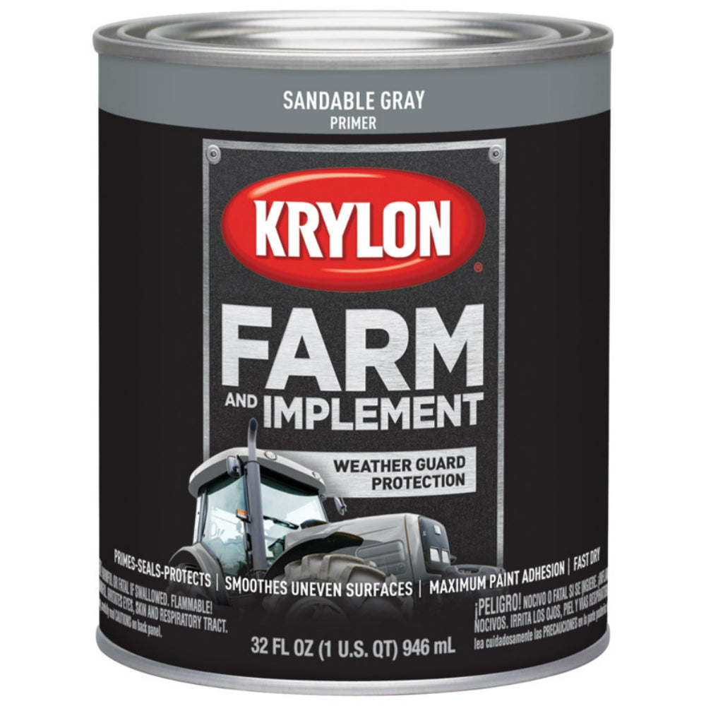 Krylon K02039000 Farm & Implement Primer, Sandable Gray Primer, 1 Quart
