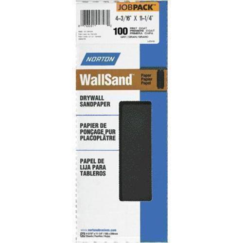 Norton A412 Wallsand Die-Cut Drywall Sandpaper Paper Sheet  4-3/16" x 11-1/4", 100D Grit, Pack/25