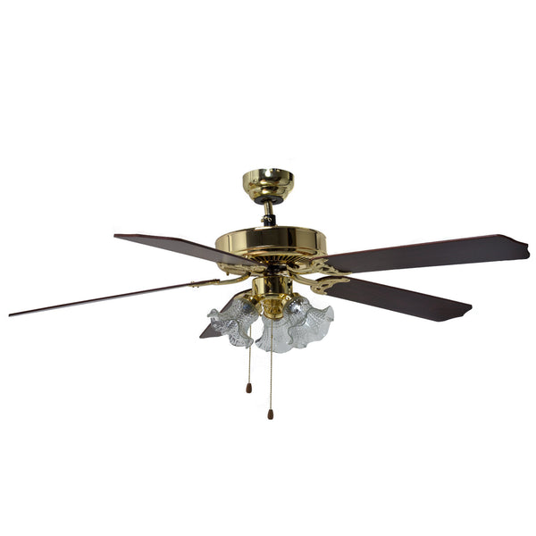 Boston Harbor CF-78021L Three Light Ceiling Fan, 52", Polished Brass