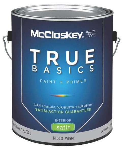 McCloskey 14510 True Basics Interior Latex Satin Paint, Gallon, White