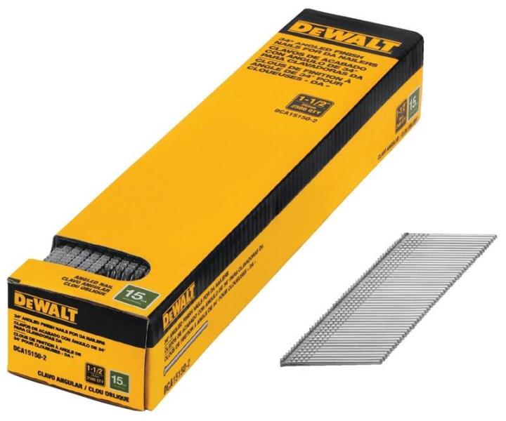DeWalt DCA15150-2 15-Gauge DA Angled Finish Nails, 1-1/2"
