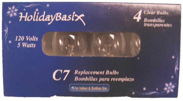 Holiday Basix U00Z302A C7 Replacement Clear Bulbs, 120 Volts, 5 Watts
