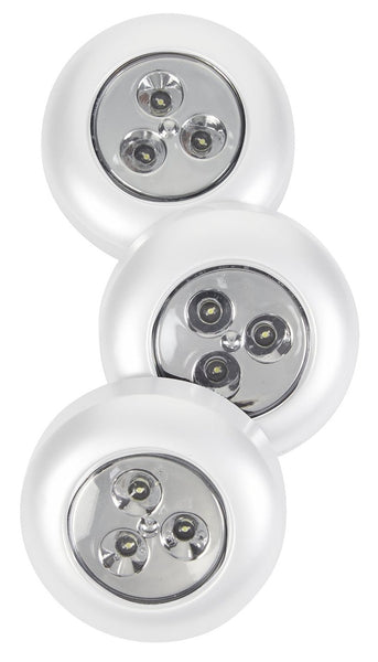 Fulcrum 30010-308 LED Battery-Operated Stick-On Tap Light, White, 3 Piece