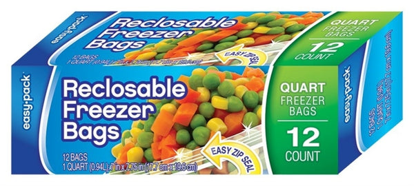 FLP 1309 Easy- Pack Zip Top Food Freezer Bag, Quart, Reclosable Closure