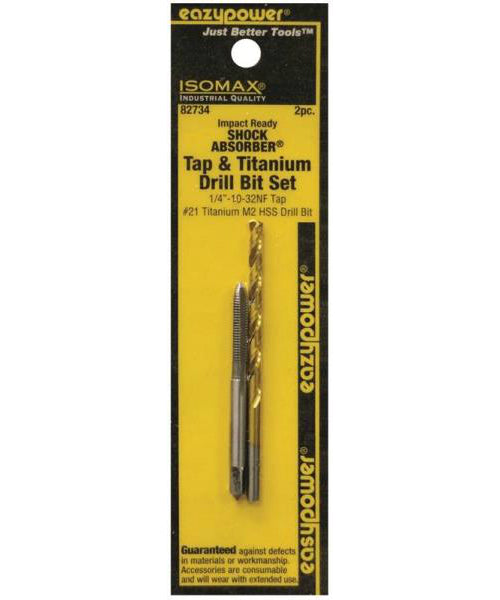 Eazypower 82734 Shock Absorber Tap & Titanium Drill Bit Set, 10-32NC, #21