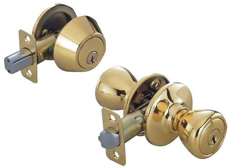 Prosource BS721BRA4F Deadbolt and Entry Lockset Combo, Polished Brass
