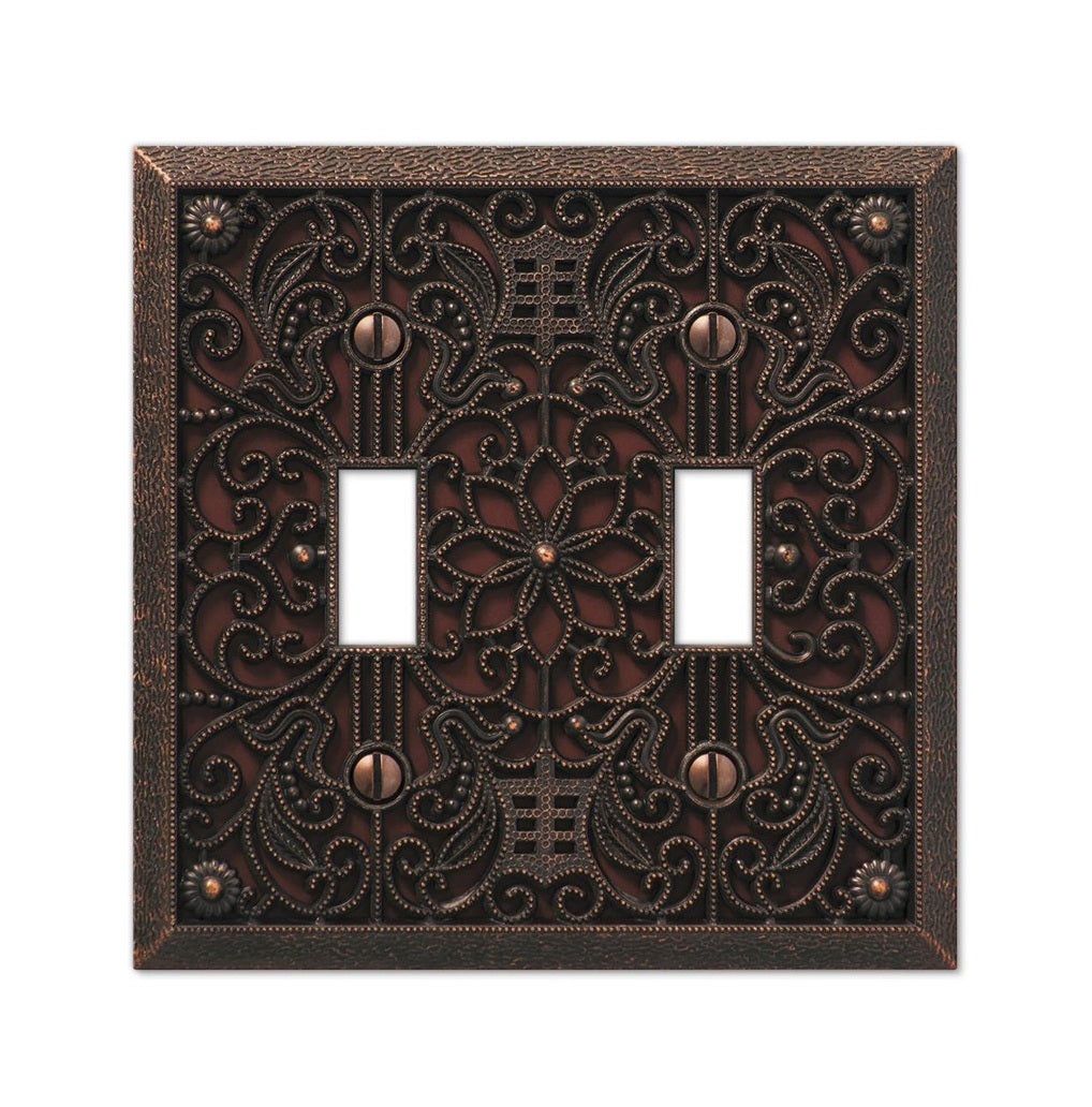 AmerTac 65TTDB Double-Toggle Switch Wallplate, Filigree Aged Bronze