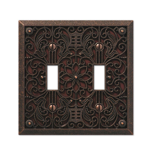 AmerTac 65TTDB Double-Toggle Switch Wallplate, Filigree Aged Bronze