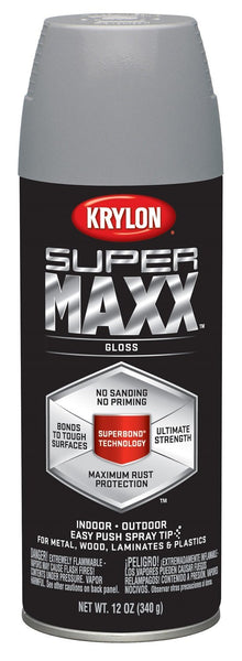 Krylon K08963000 SUPERMAXX Spray Paint, Gloss Piston Gray, 12 Oz