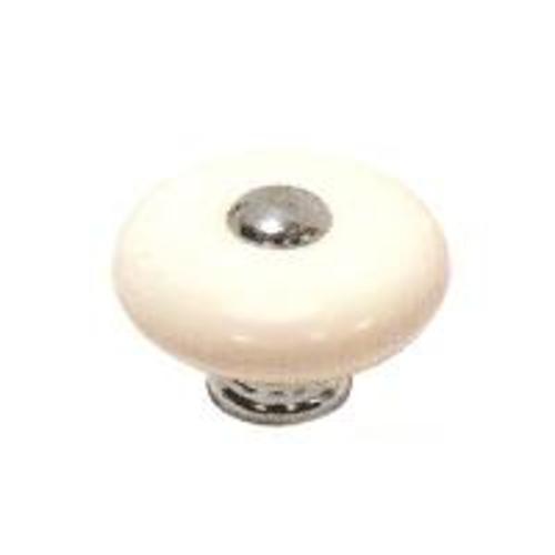 Prosource C133WH/CH35 Ceramic Knob, Chrome, White, 1-3/8"