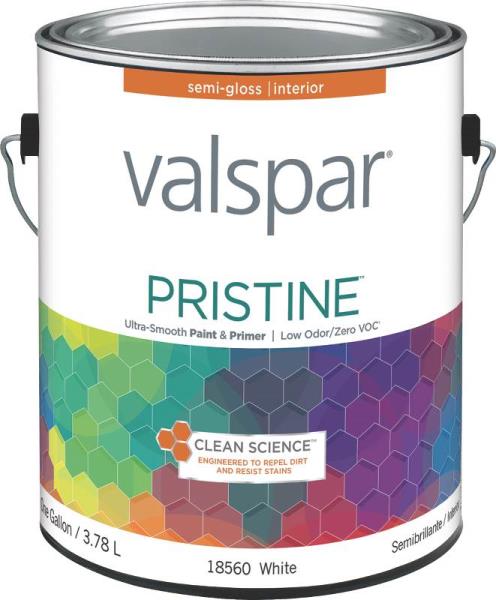 Valspar 18560 Pristine Interior Latex Semi-Gloss Paint, White, Gallon