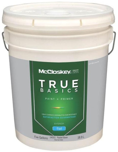 McCloskey 14551 True Basics Exterior Latex Flat Paint, 5 Gallon, Pastel Base