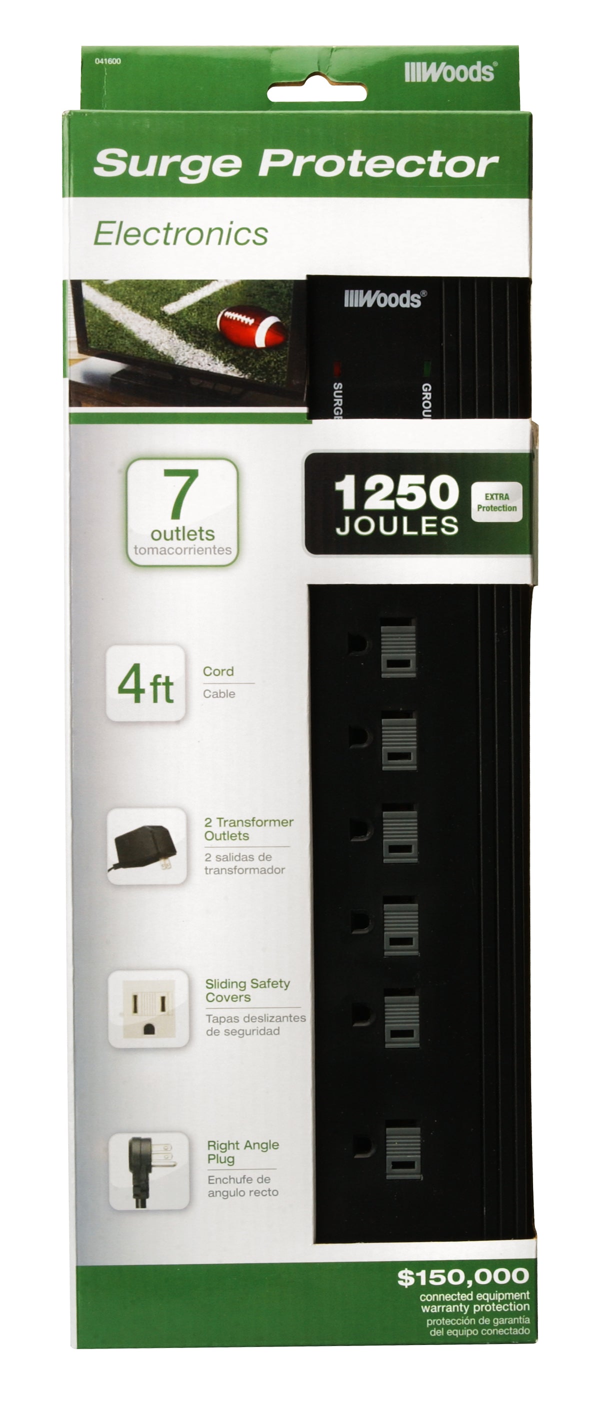 Woods 041600 7-Outlet Surge Protector Strip 1250J