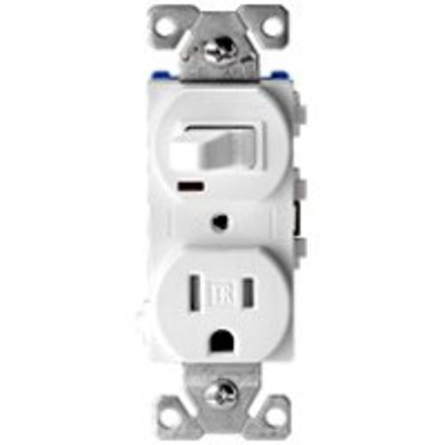 Cooper Wiring TR274W 3-Wire Toggle Combination Switch/Receptacle, 15 Amp, White