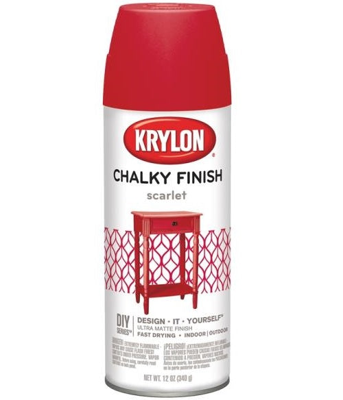 Krylon K04115000 Chalky Finish Spray Paint, 12 Oz, Scarlet