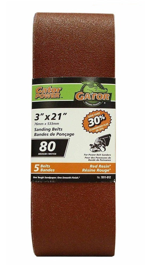 Gator 7011-012 Heavy Duty Resin Bond Power Sanding Belt, 21" x 3", 80 Grit