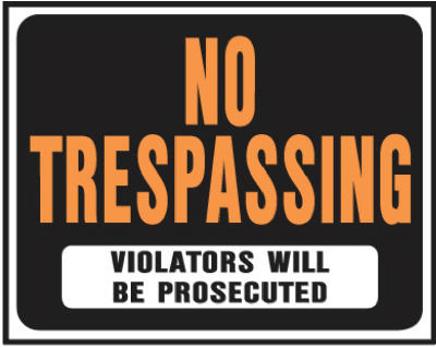 Hy-Ko SP-104 Jumbo Plastic No Trespassing Sign, 15" x 19", Orange/Black