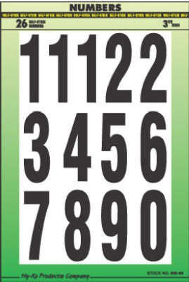 Hy-Ko MM-4N Vinyl Self Adhesive Packaged Numbers, 3", Black On White