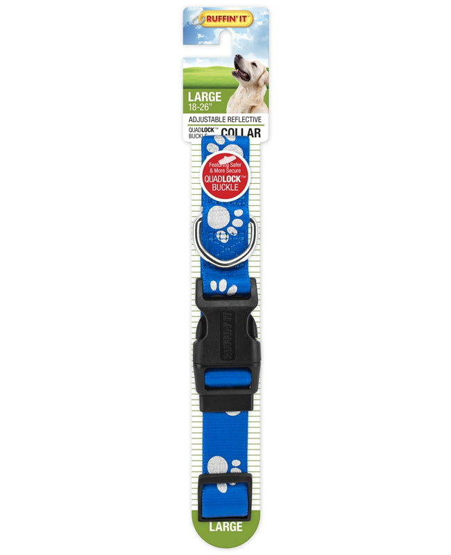 Westminster Pet 7N39243 Ruffin' It Adjustable Paw Print Large Reflective Dog Collar, Nylon, Assorted Color