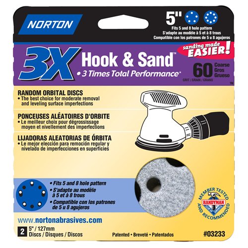 Norton 03233 Hook and Loop Sanding Discs, 5" Diameter, Grit 60