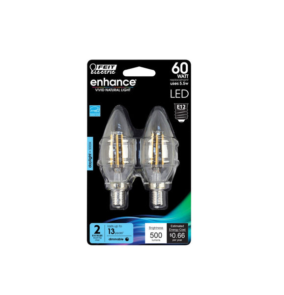 Feit Electric BPCTC60950CAFL2 Enhance B10 Filament LED Bulb, 5.5 W