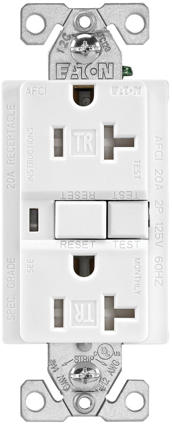 Cooper Wiring TRAFCI20W 20 Amp Tamper Resistant AFCI Receptacle, White Finish