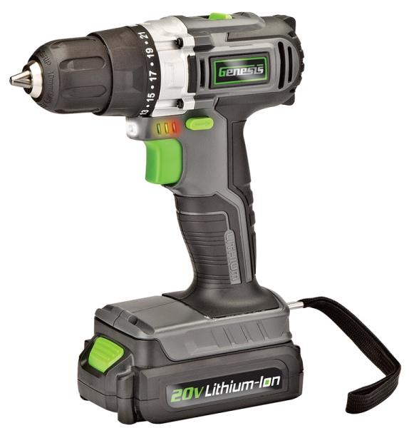 Genesis GLCD2038A Lithium-Ion Drill, Cordless, 20 Volts, 3/8"