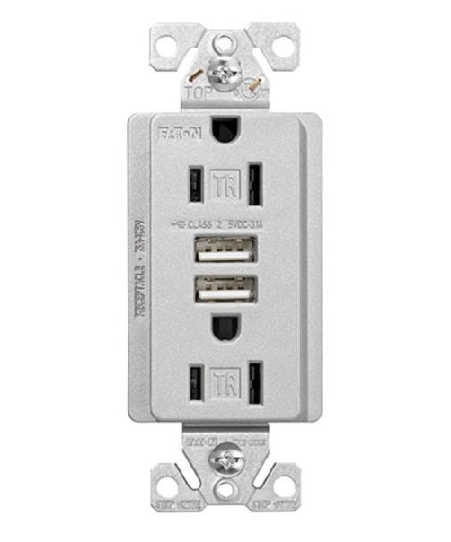 Eaton TR7765SG-KB-L Combination USB Receptacle, Thermoplastic