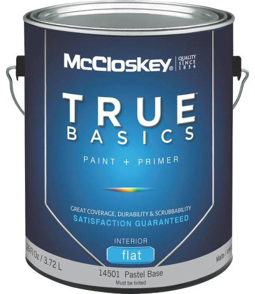 McCloskey 14501 True Basics Interior Flat Paint, Pastel Base, Gallon