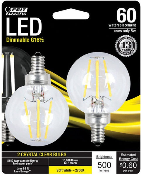 FEIT Electric BPG1660827LED2 Globe LED Light Bulb, 5 Watts