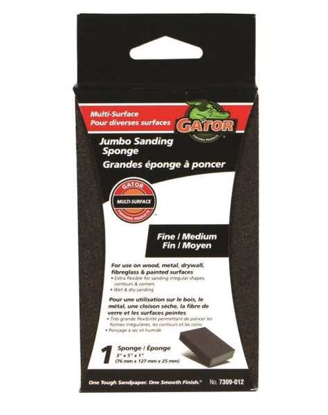Gator 7309-012 Multi-Surface Waterproof Sanding Sponge, Jumbo, Grit Fine/Med