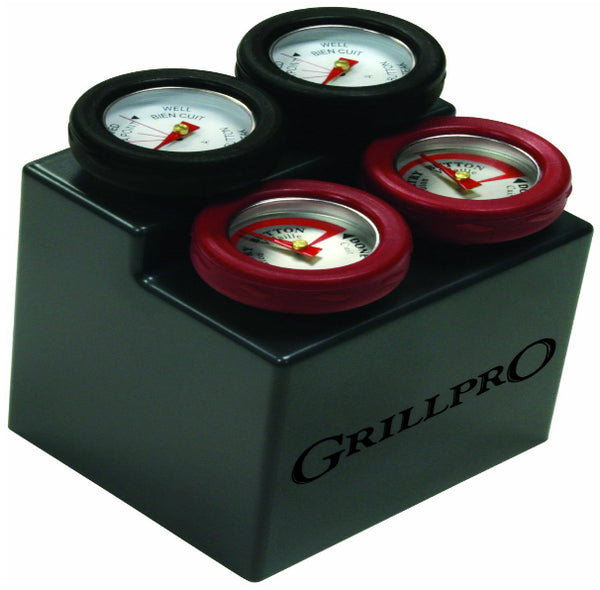 Grill Pro 11381 Mini Meat Thermometers With Bezel, 4 Piece