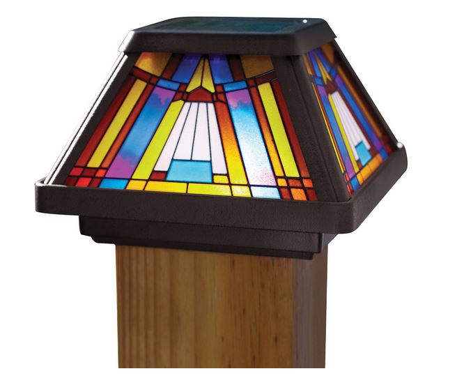 Moonrays 91241 Inglenook Solar Powered LED Stained Glass Post Cap Light