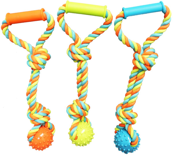 Chomper WB15520 Rope Tugger With Spiked Ball Dog Toy, Assorted Colors