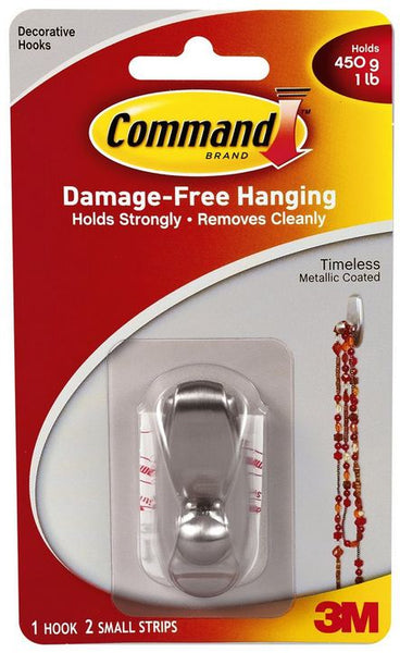 Command 17062BN Timeless Hook, Brushed Nickel Plated, Small