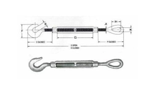 Baron 16-5/8X6 Forged Steel Hook & Eye Turnbuckle, 5/8" x 6", Galvanized