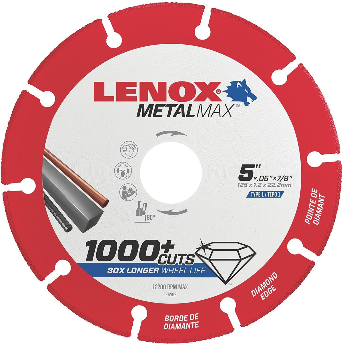 Lenox 1972922 MetalMax Diamond Edge Cutoff Wheel, 5" x 7/8"