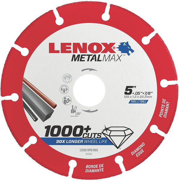 Lenox 1972922 MetalMax Diamond Edge Cutoff Wheel, 5" x 7/8"