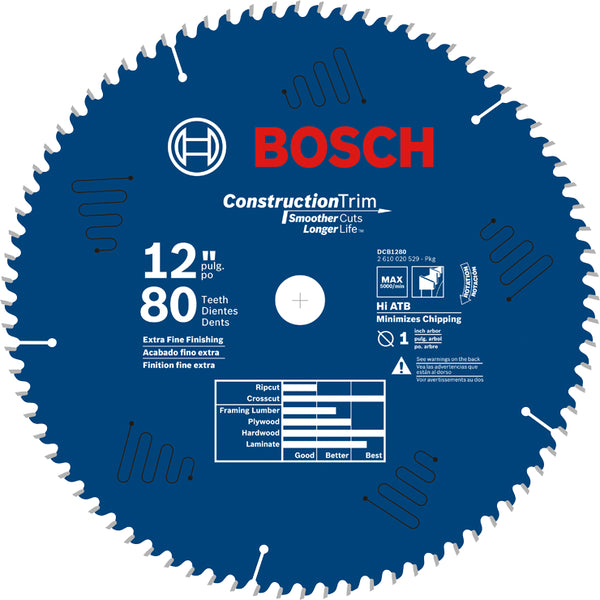 Bosch DCB1280 Construction Table and Miter Saw Blade, 80 Tooth, 12"