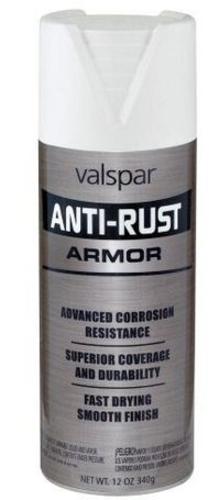 Valspar 044.0021921.076 Anti-Rust Armor Spray Paint, Flat White, 12 Oz.