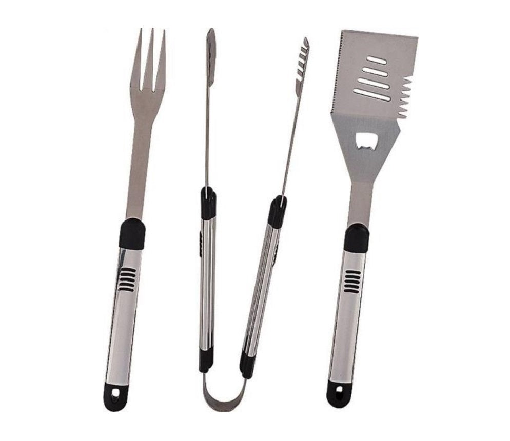 Omaha SHE94031L-B Barbecue Tool Set With Handle & Hanger, Stainless Steel