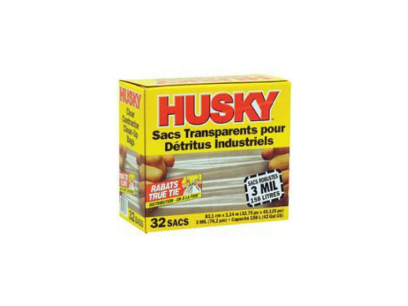 Husky Contractor Trash Bags, 42 gal, 32.75 in x 45.125 in, 3 mil