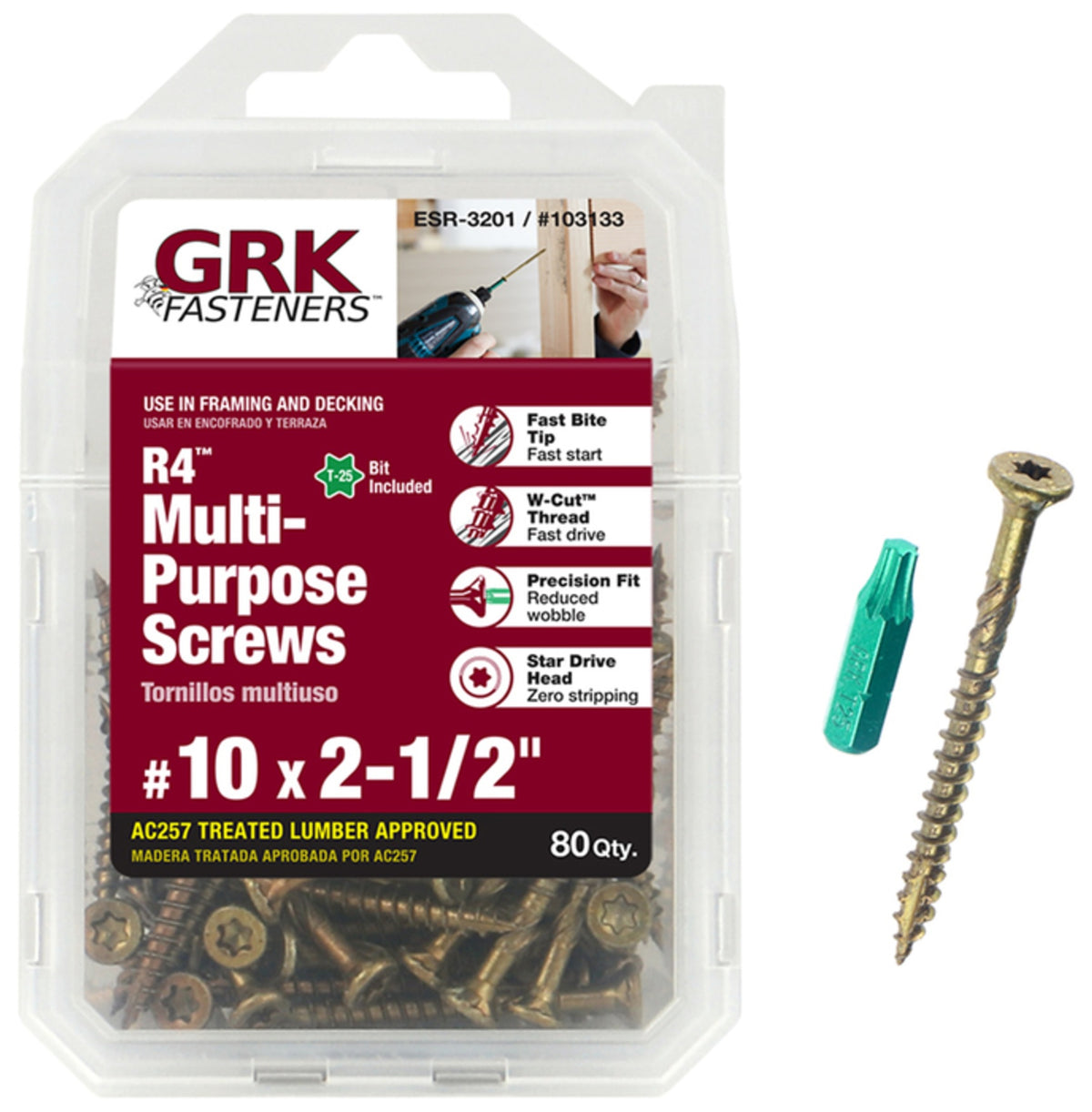 GRK Fasteners 103133 R4 Countersink Head Multi-Purpose Screws, #10 x 2-1/2"
