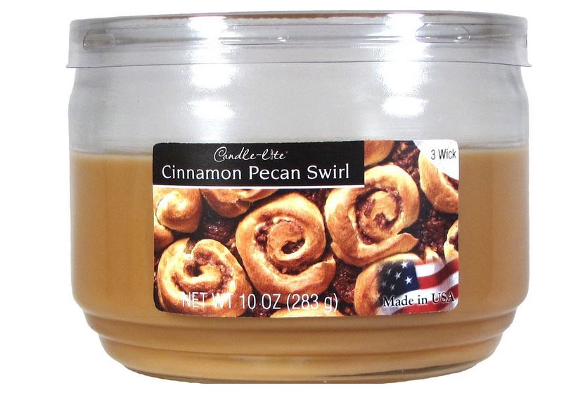 Candle Lite 1879549 Scented Candles Jar, 10 Oz, Cinnamon Pecan Swirl