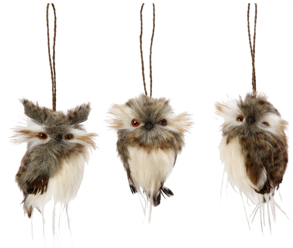 Gerson 2362300 Natural Feather Hanging Owl Christmas Ornament, 4-1/2"