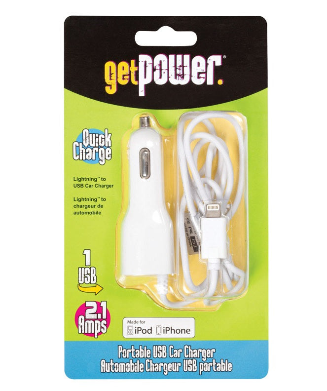 GetPower GP-PCUSB-IPH5 Car Charging Cord For Apple, White