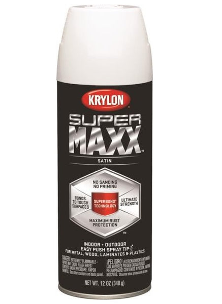 Krylon K08981000 SuperMaxx Spray Paint, 12 Oz, Satin, White