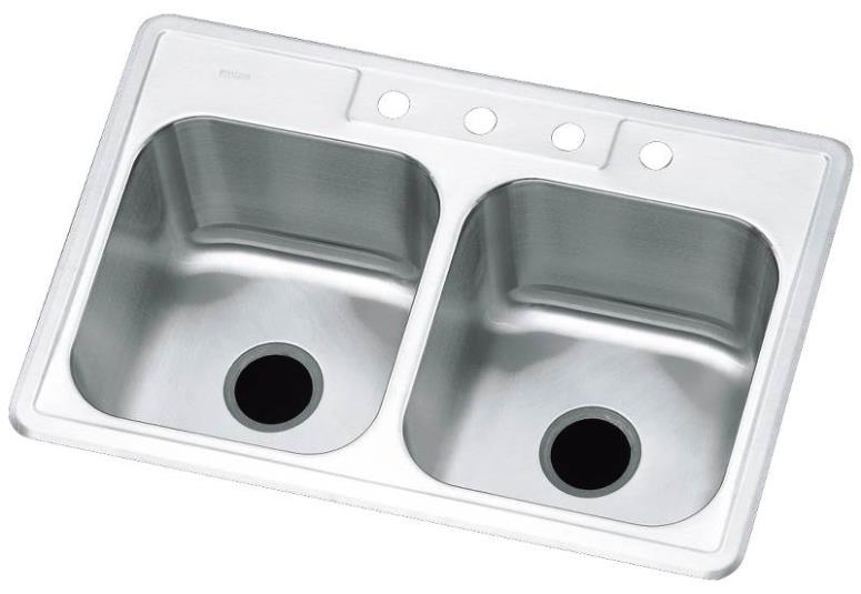 Sterling Plumbing 11402-4-NA Double basin Kitchen Sink, 33" x 22"