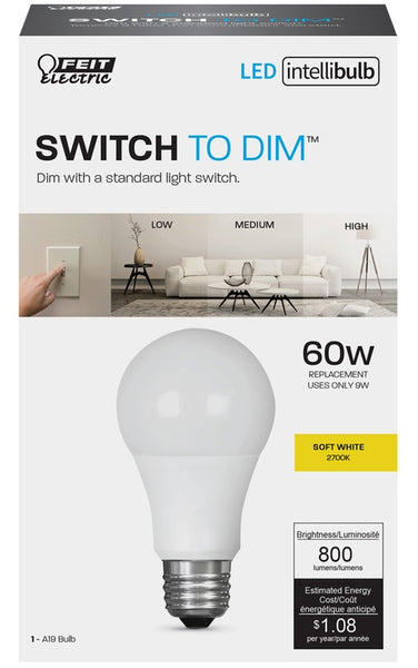 Feit Electric  A800/3DIM/LEDI Intellibulb LED Dimmable Light Bulb, 9 Watts